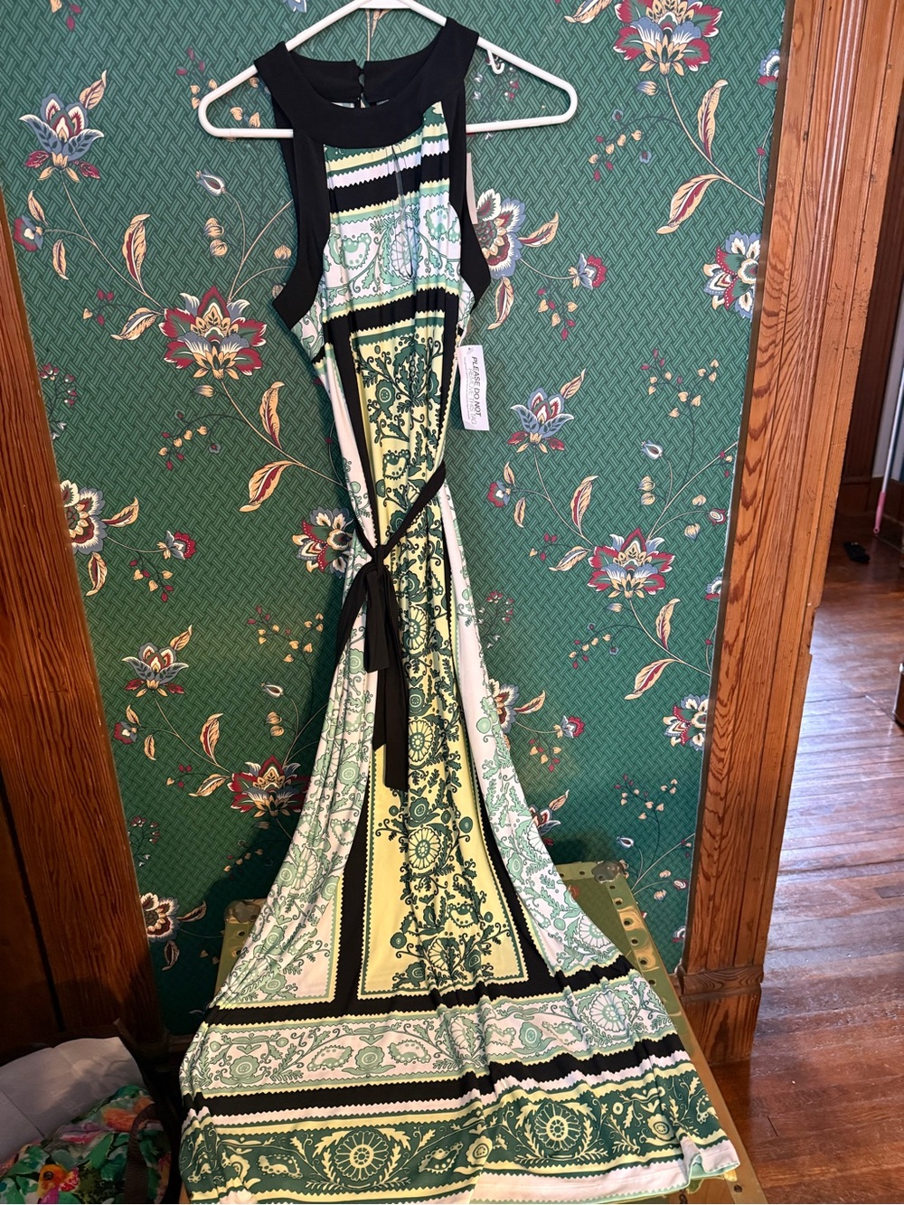 Sleeveless Green Patterned Maxi Dress with Black Trim - NY&Co